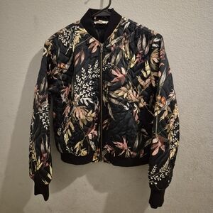 Elan Black Floral Bomber Jacket